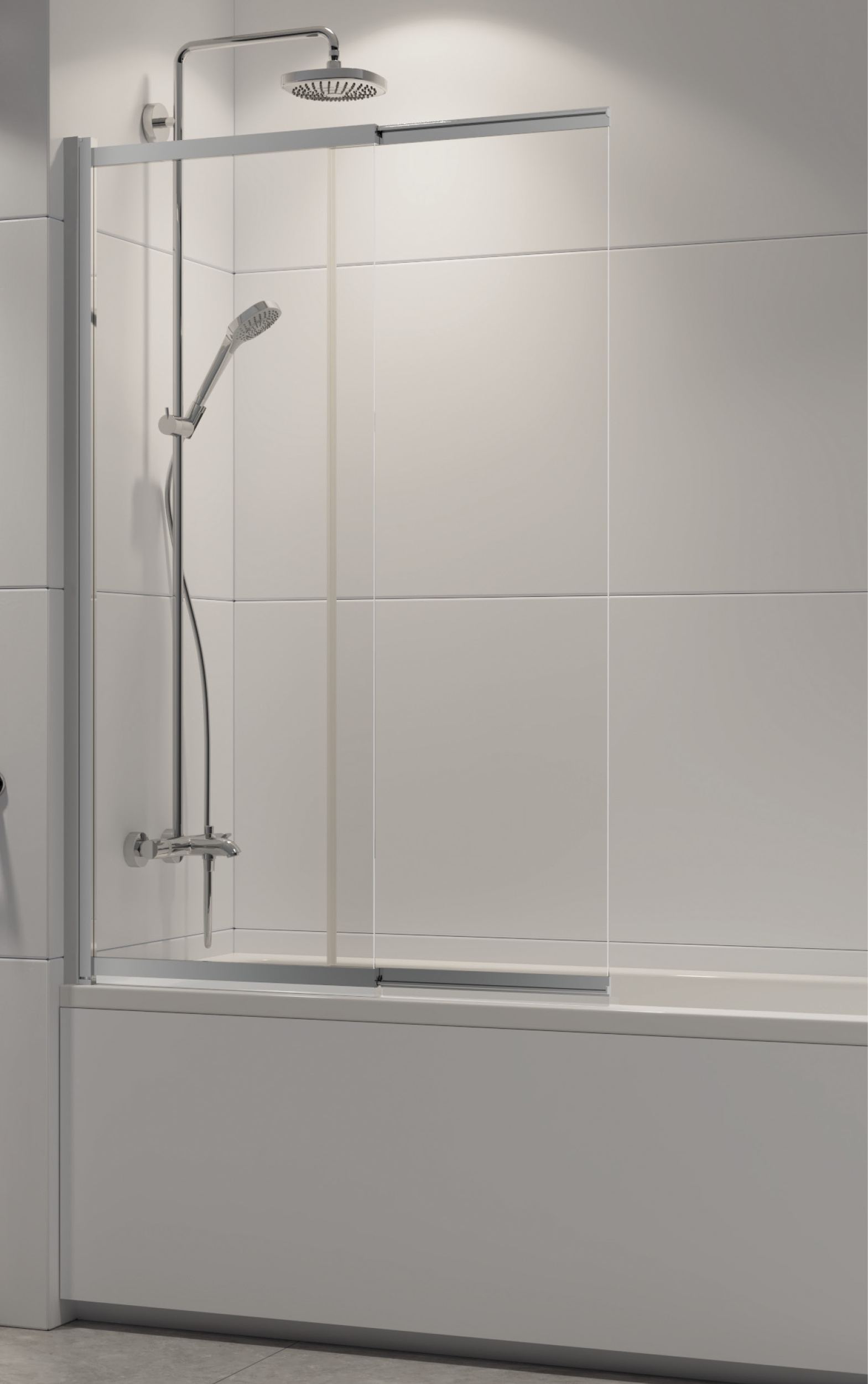 New Trendy Sensi Badewannenabtrennung 85 cm zweigeteilt chrom Glanz/durchsichtiges Glas P-0037
