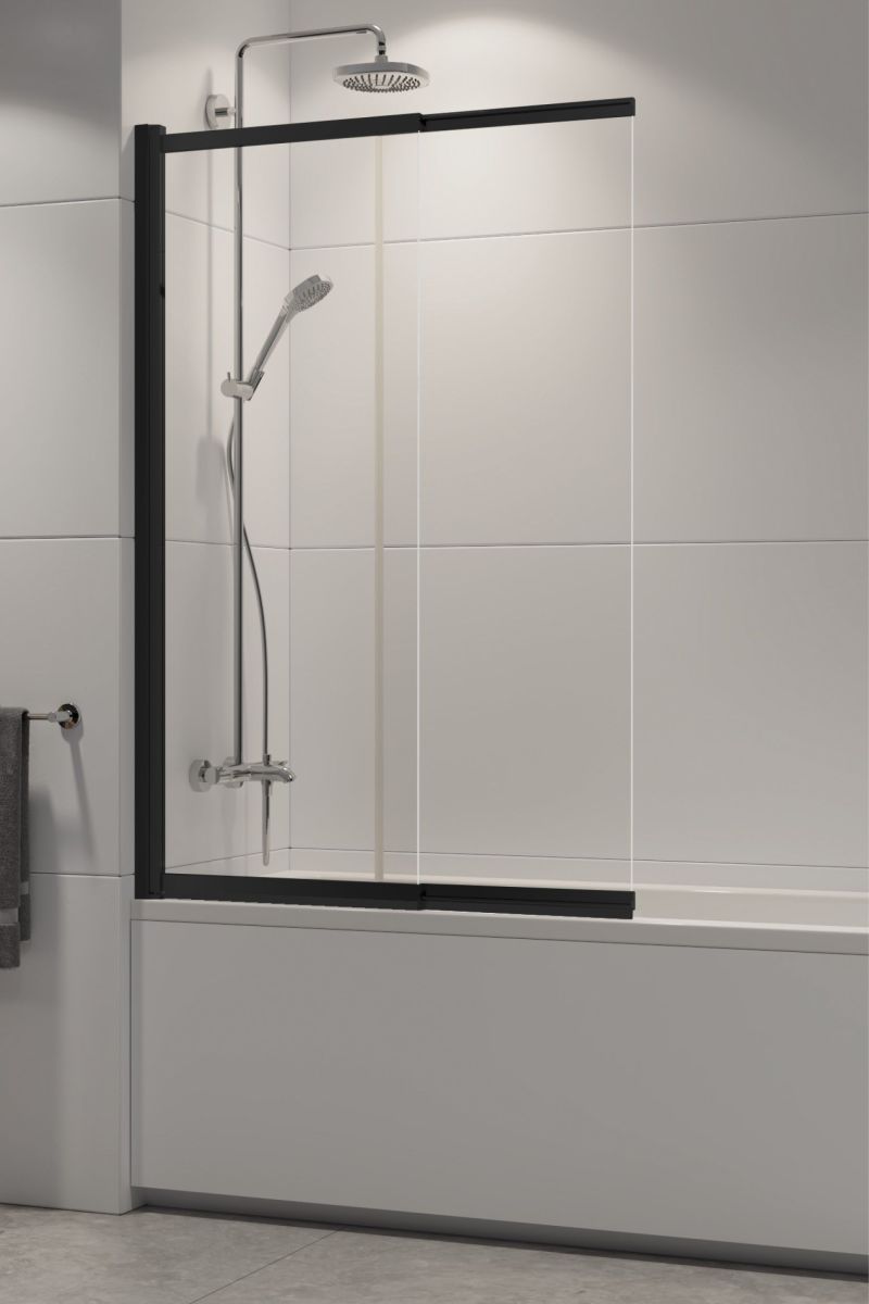 New Trendy Sensi Black Badewannenabtrennung 100 cm zweigeteilt schwarz Matte/durchsichtiges Glas P-0046