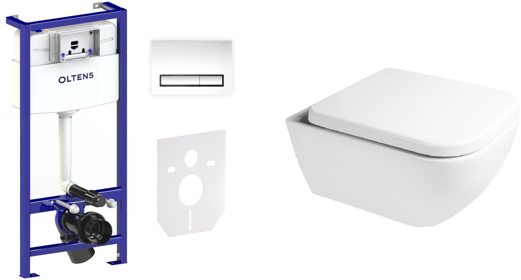 Set WC-Becken Oltens Vernal 42502000, Unterputzrahmen mit Knopf und Dichtung Oltens Triberg 58300100, 45103000
