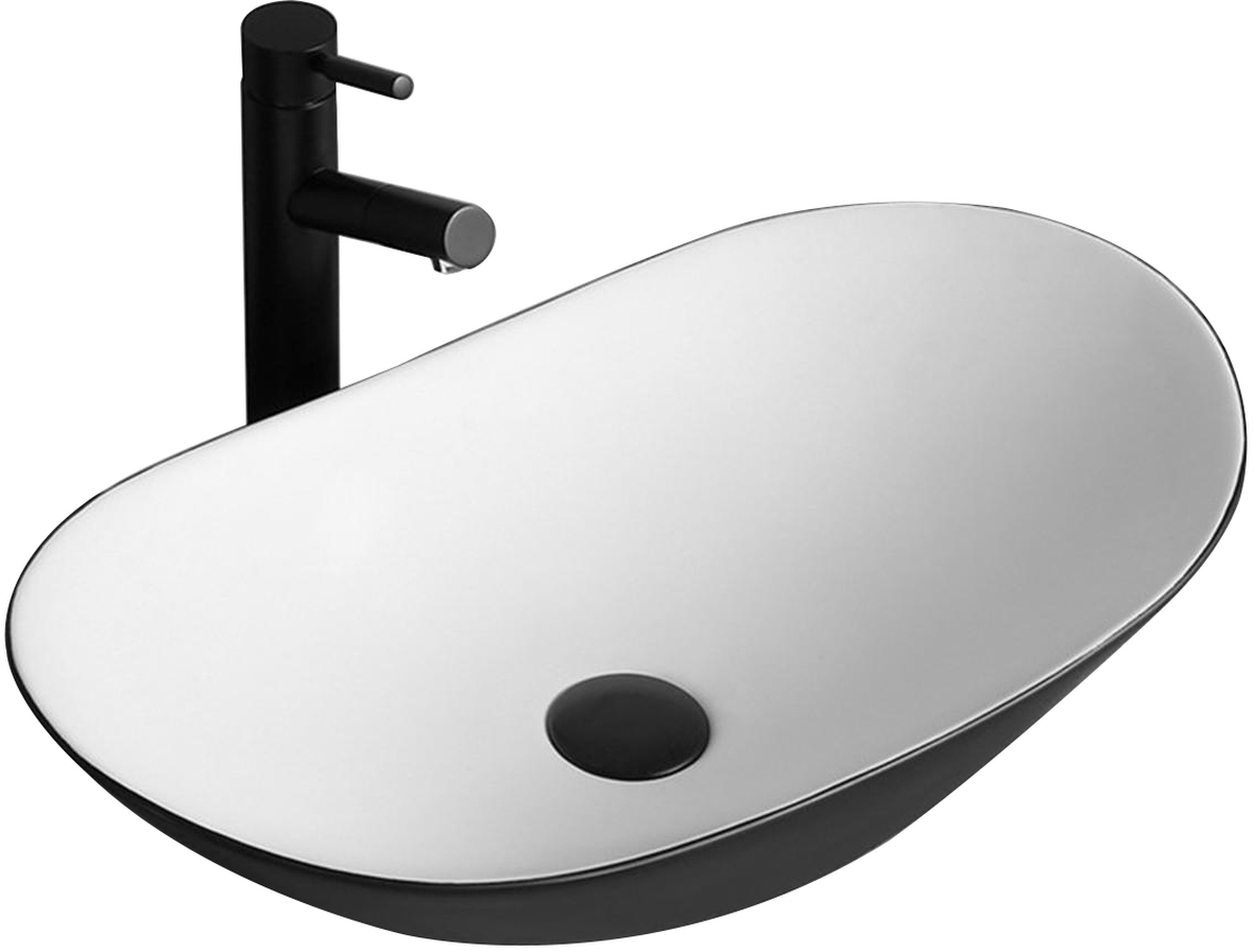 Rea Royal Waschbecken 62x36 cm oval Aufsatzwaschbecken weiß-schwarz REA-U6600