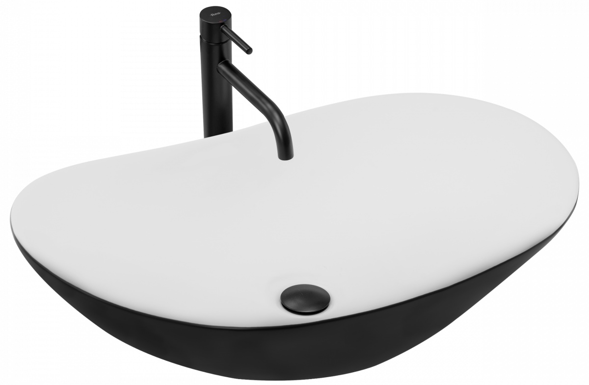 Rea Royal Waschbecken 62x36 cm oval Aufsatzwaschbecken weiß-schwarz glanz REA-U6600