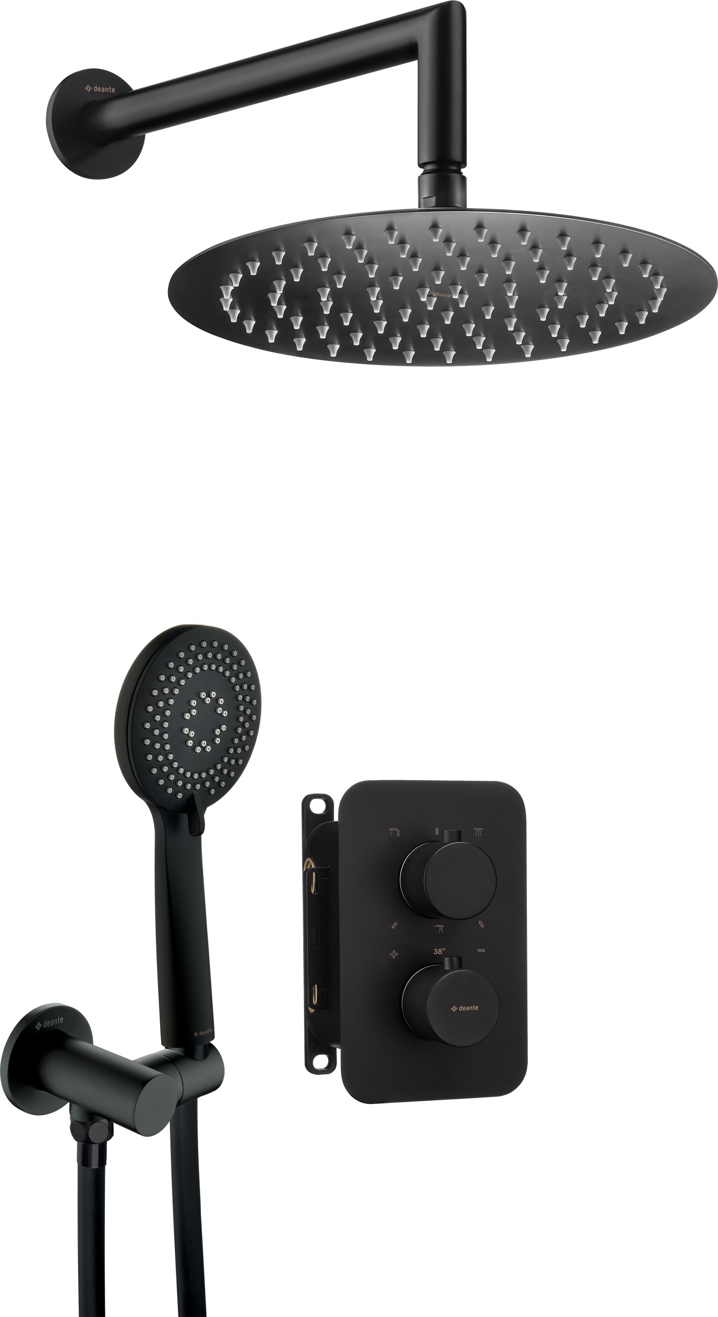 Deante Box Duschset Unterputz mit Thermostat mit Regenbrause schwarz BXYZNEBT