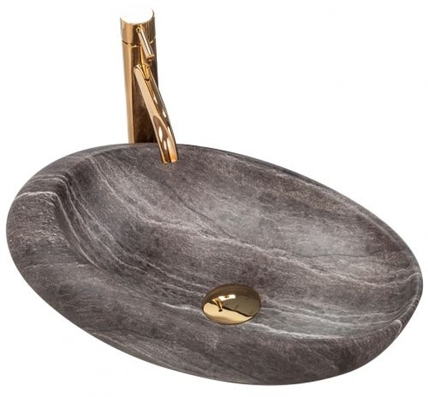 Rea Roxy Waschbecken 49x31 cm oval Aufsatzwaschbecken grauer Stein REA-U6649