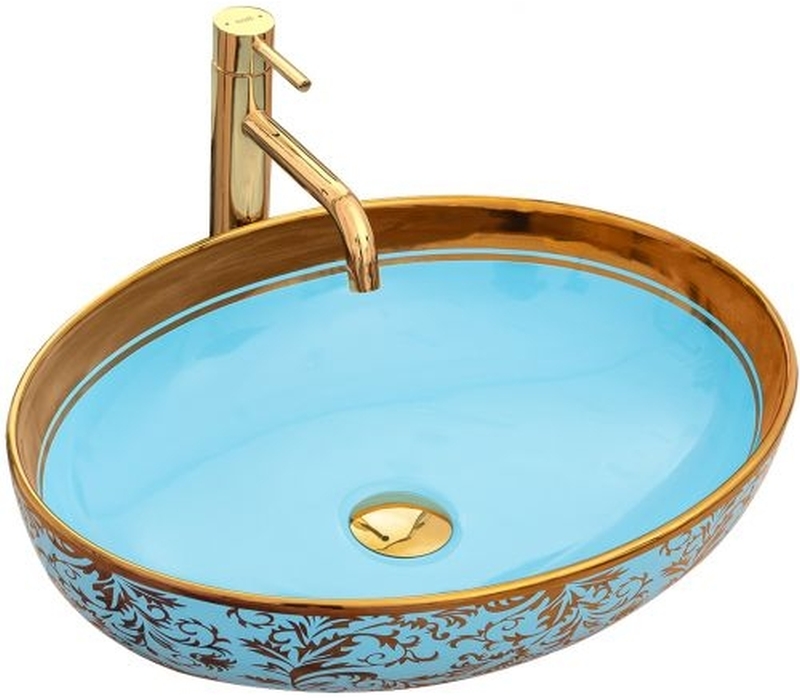 Rea Margot Waschbecken 52x40 cm oval Aufsatzwaschbecken gold-blau REA-U8709