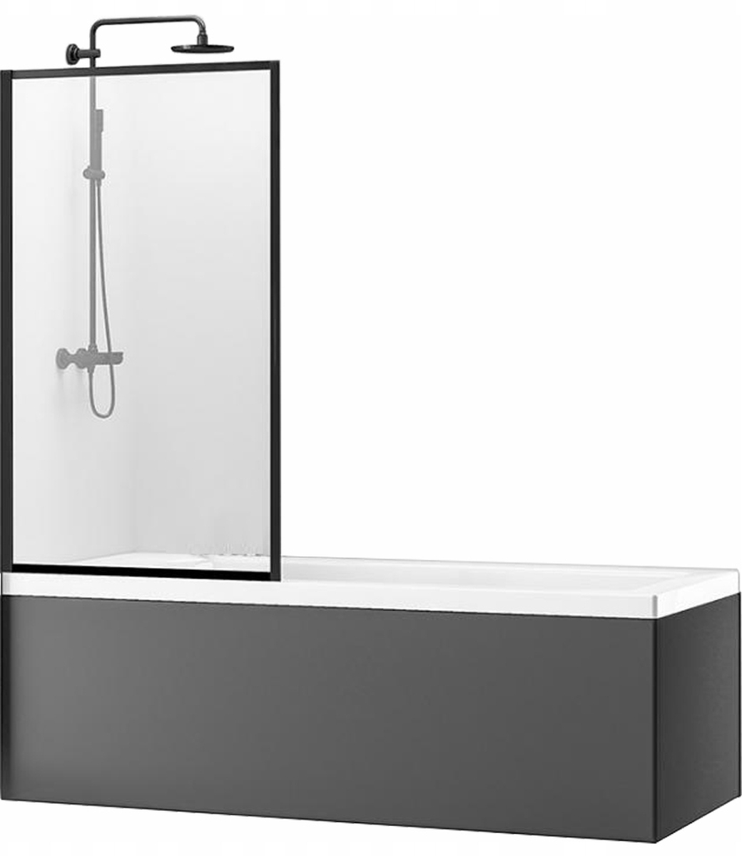 Rea Lagos Badewannenabtrennung 70 cm einteilig schwarz Matte/durchsichtiges Glas REA-K7632