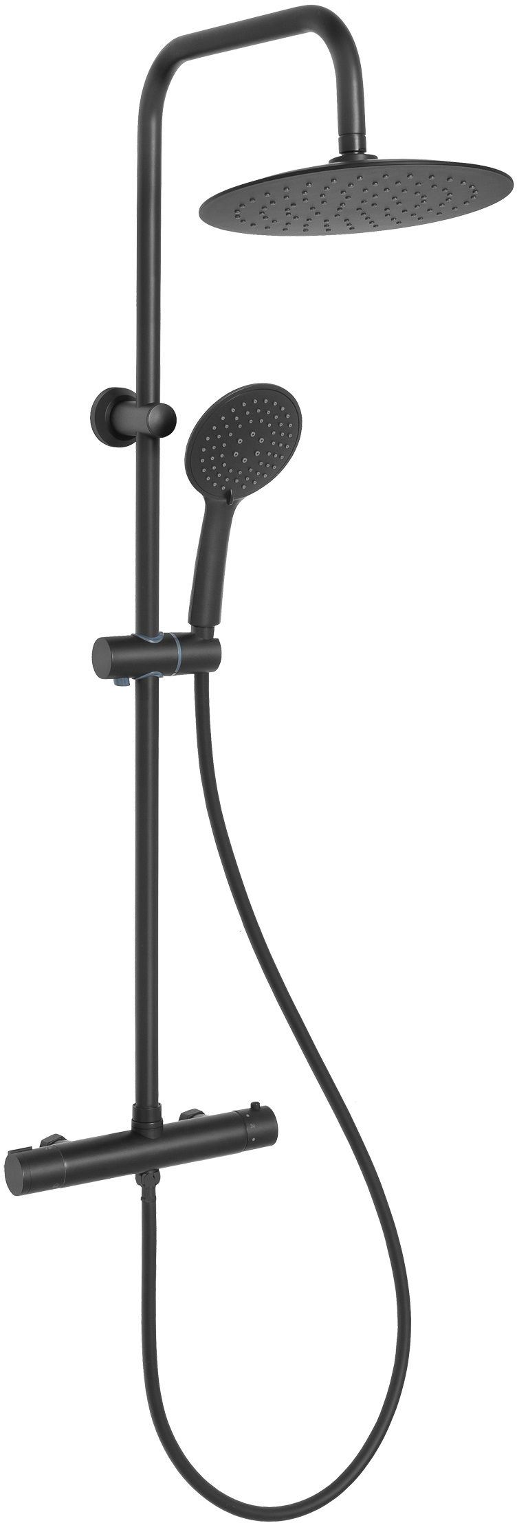 Invena Musta Duschset Wandmontage mit Thermostat mit Regenbrause schwarz AU-84-004