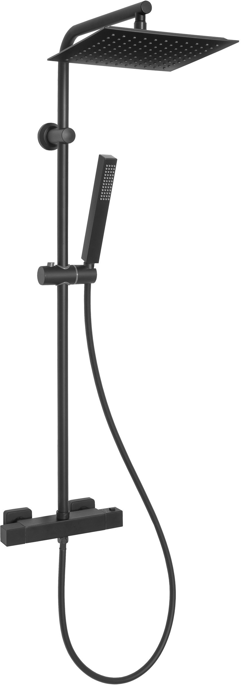 Invena Svart Duschset Wandmontage mit Thermostat mit Regenbrause schwarz AU-85-004