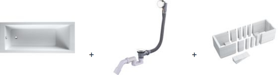 Set Rechteckige Badewanne Oltens Langfoss 10003000, Badewannenverkleidung Schedpol Stabilsound 1.028-LED, 03001100