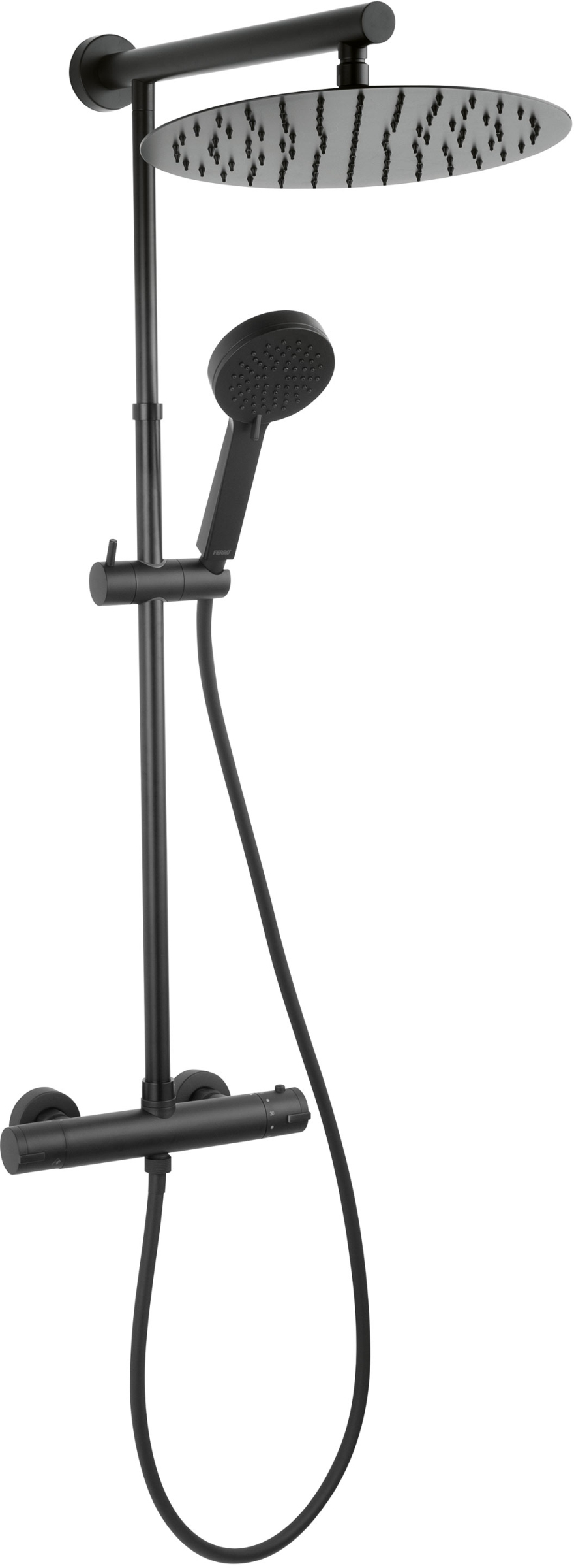 Ferro Trevi Duschset Wandmontage mit Thermostat mit Regenbrause schwarz NP75-TRV7U-BL