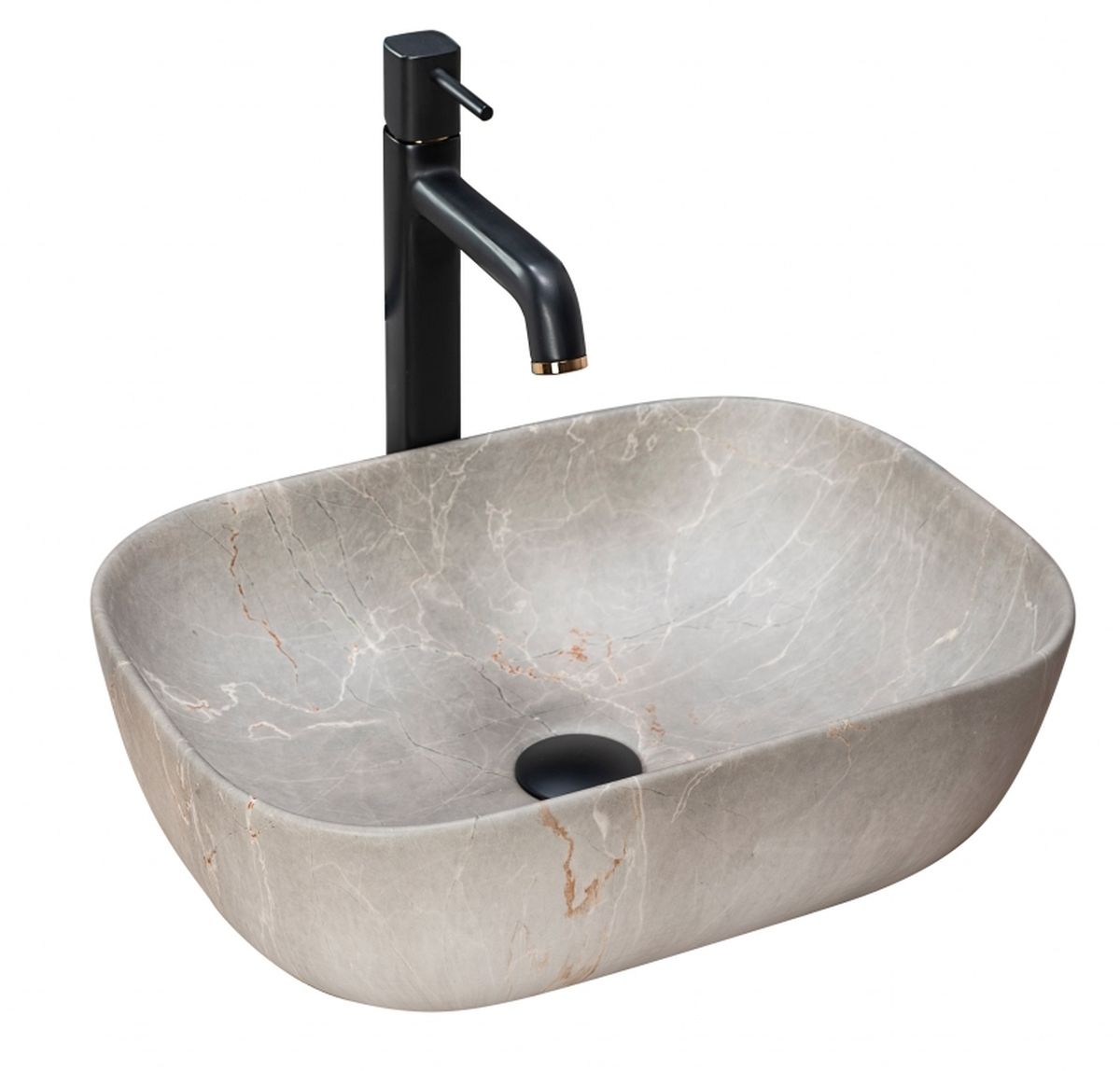 Rea Livia Waschbecken 46.5x33.5 cm rechteckig Aufsatzwaschbecken grauer Stein REA-U3802