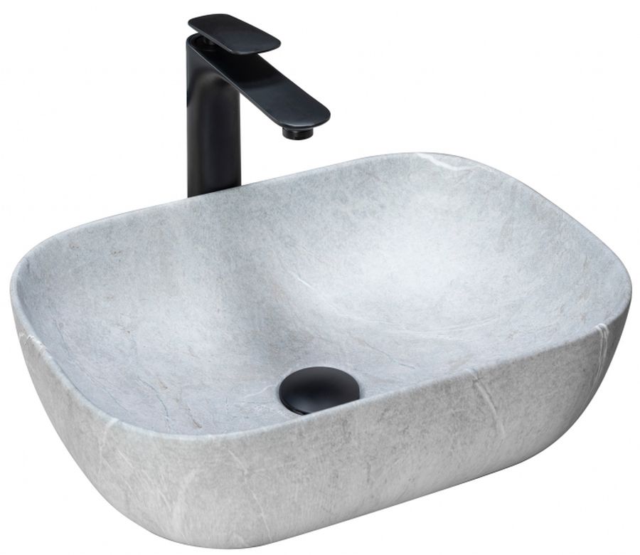 Rea Livia Waschbecken 46.5x33.5 cm rechteckig Aufsatzwaschbecken grauer Stein REA-U3801