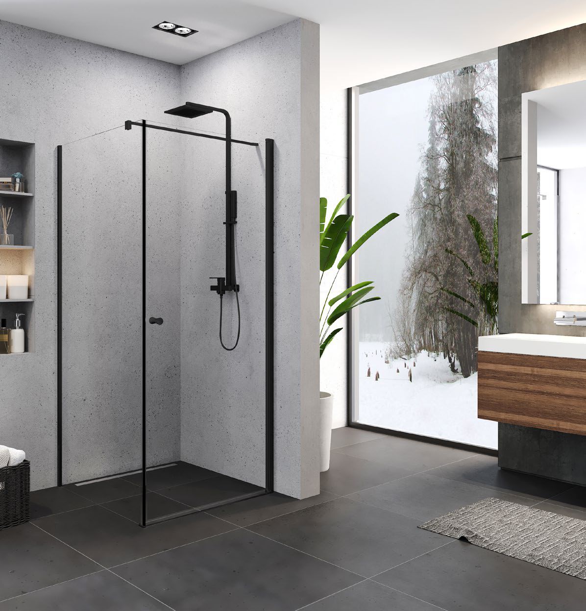 New Trendy Superia Black Dusche 80x80 cm quadratisch schwarz Matte/durchsichtiges Glas K-0590