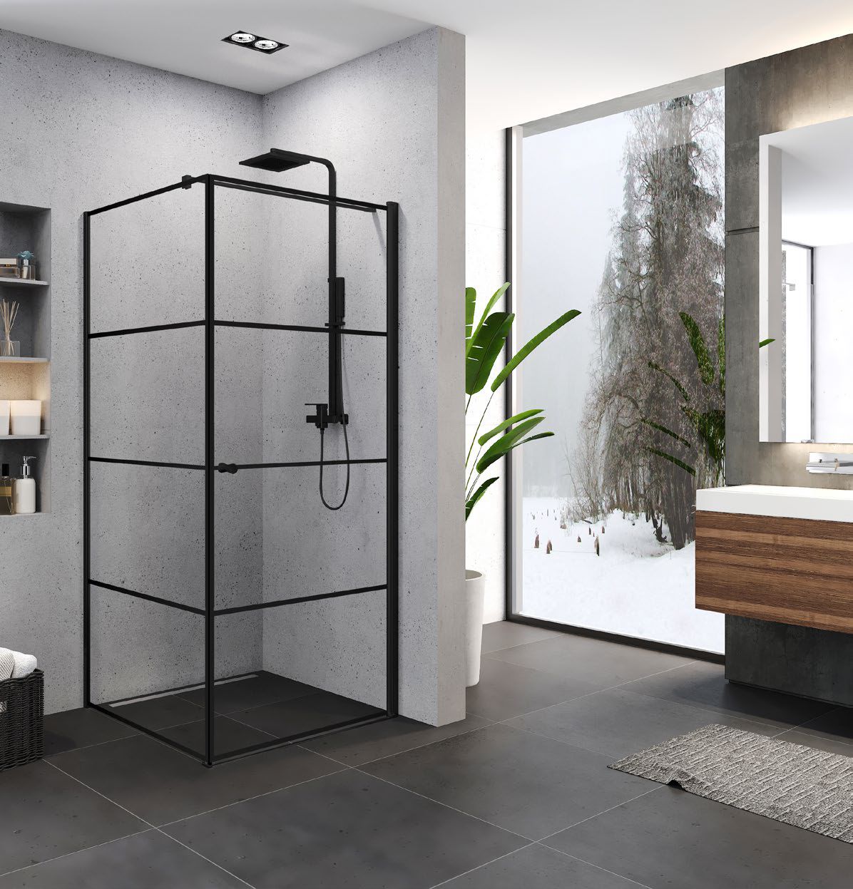 New Trendy Superia Black Dusche 90x90 cm quadratisch schwarz Matte/Glas mit Muster K-0596