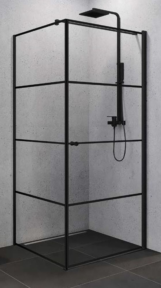 New Trendy Superia Black Dusche 90x90 cm quadratisch schwarz Matte/Glas mit Muster K-0604