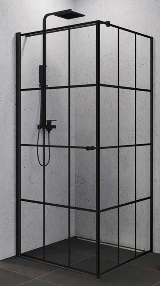 New Trendy Superia Black Dusche 90x90 cm quadratisch schwarz Matte/Glas mit Muster K-0598
