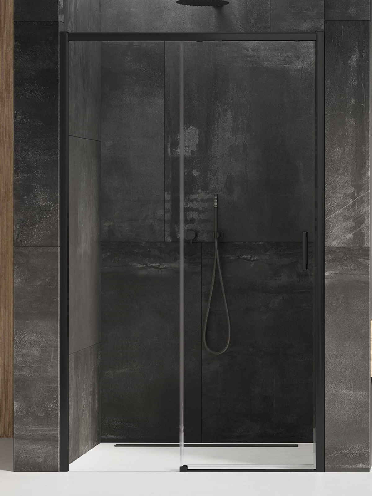 New Trendy Prime Black Duschtüren 150 cm Schiebe- schwarz Matte/durchsichtiges Glas D-0326A