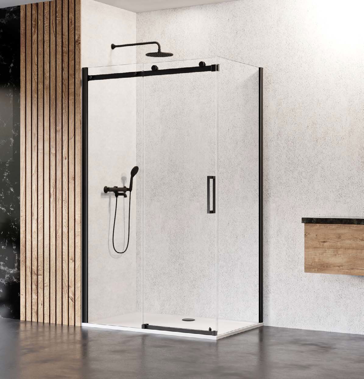New Trendy Sling Black Dusche 120x90 cm rechteckig schwarz Matte/durchsichtiges Glas D-0270A/D-0118B