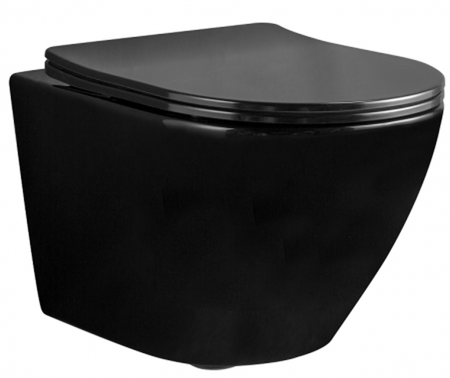 Rea Carlo Mini WC-Becken mit Absenkautomatik-Sitz hängend Spülrandlos schwarz Glanz REA-C8936