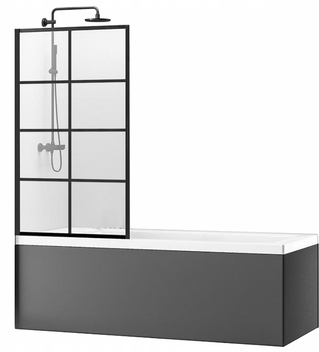 Rea Lagos Badewannenabtrennung 80 cm einteilig schwarz Matte/durchsichtiges Glas REA-K4561