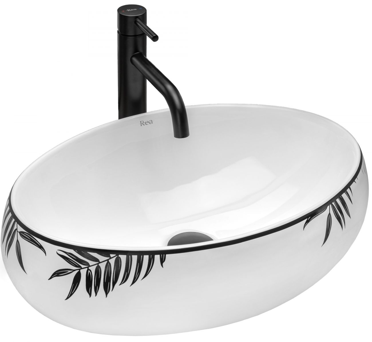 Rea Shila Waschbecken 46.5x31 cm oval Aufsatzwaschbecken weiß-schwarz REA-U6655