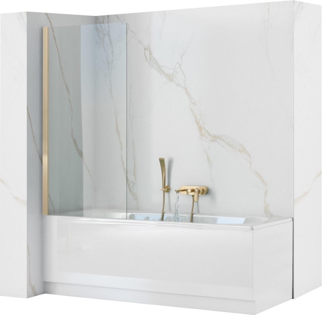 Rea Elegant Gold Badewannenabtrennung 80 cm einteilig gold Glanz/durchsichtiges Glas REA-W5601