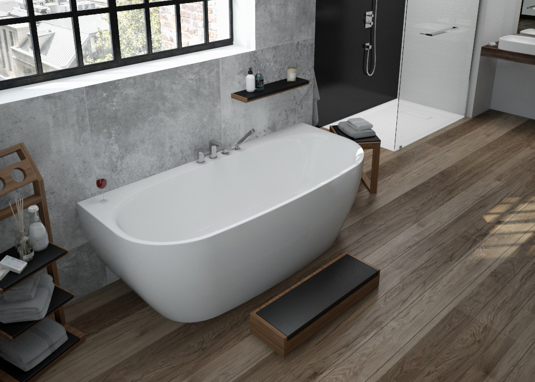 Hoesch iSensi Wandmontierte Badewanne 180x80 cm oval weiß 3833.010