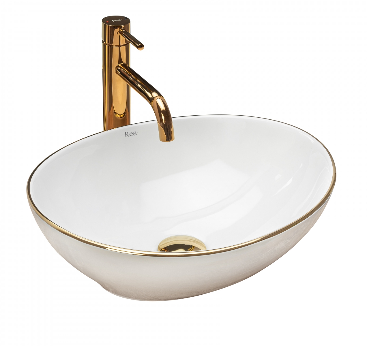 Rea Sofia Waschbecken 41x34.5 cm oval Aufsatzwaschbecken weiß-gold REA-U3287