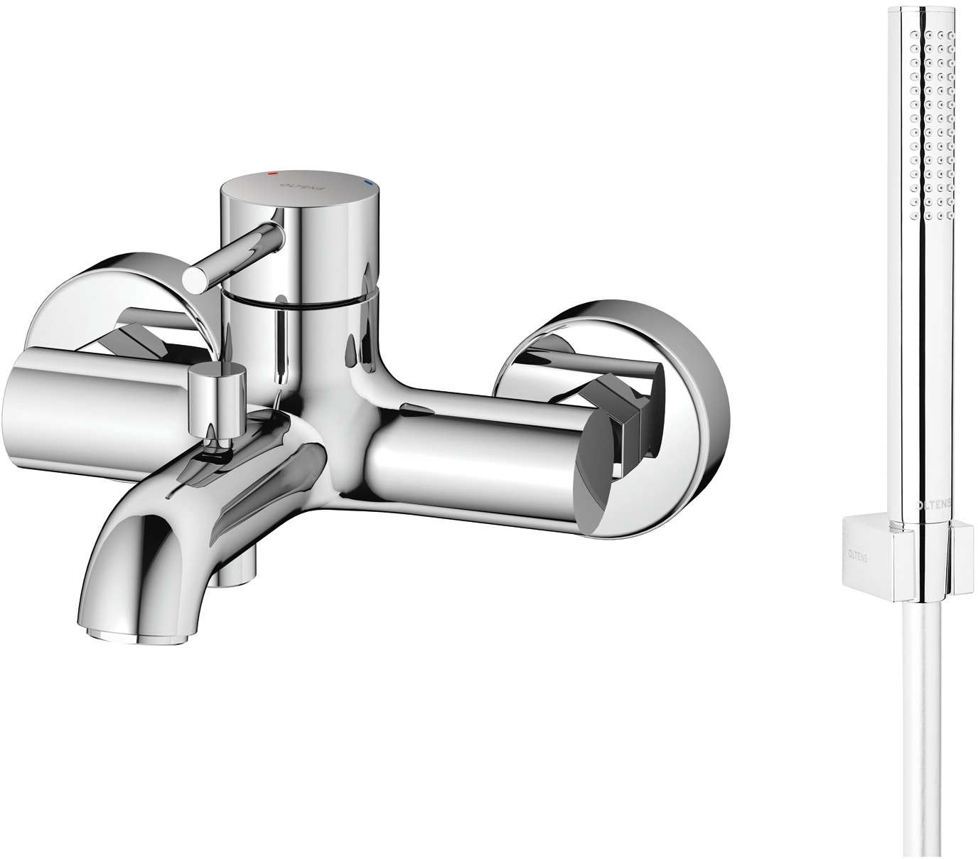 Set Badewannen- und Duscharmatur Oltens Molle 34000100, Handbrause Oltens Ume 37102100, 37200100, 37400100