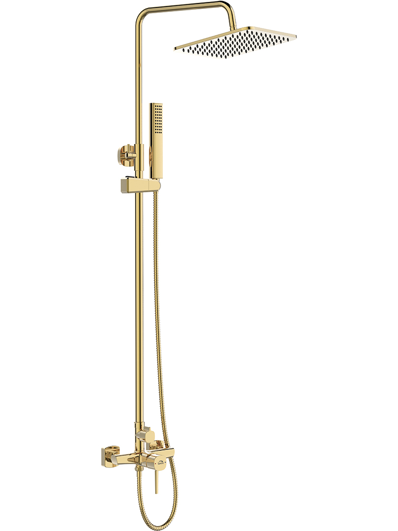 Laveo Pola Duschset Wandmontage mit Regenbrause gold PLAG0KX