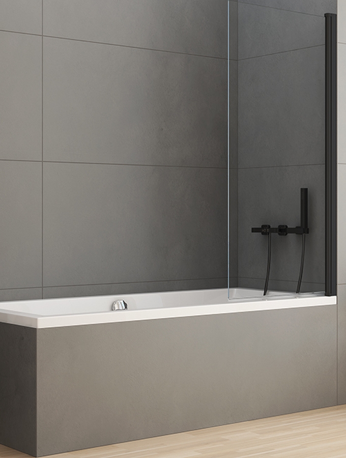 New Trendy New Soleo Black Badewannenabtrennung 50 cm einteilig schwarz Matte/durchsichtiges Glas P-0068