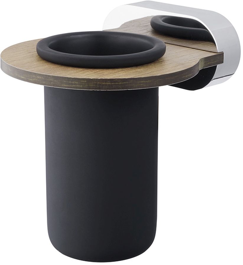 BISK Bergen Zahnputzbecher schwarz-chrom-braun 07064