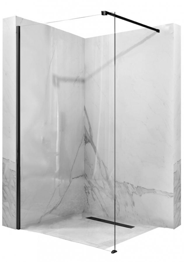 Rea Aero Duschwand 90 cm schwarz seidenmatt/durchsichtiges Glas REA-K7581