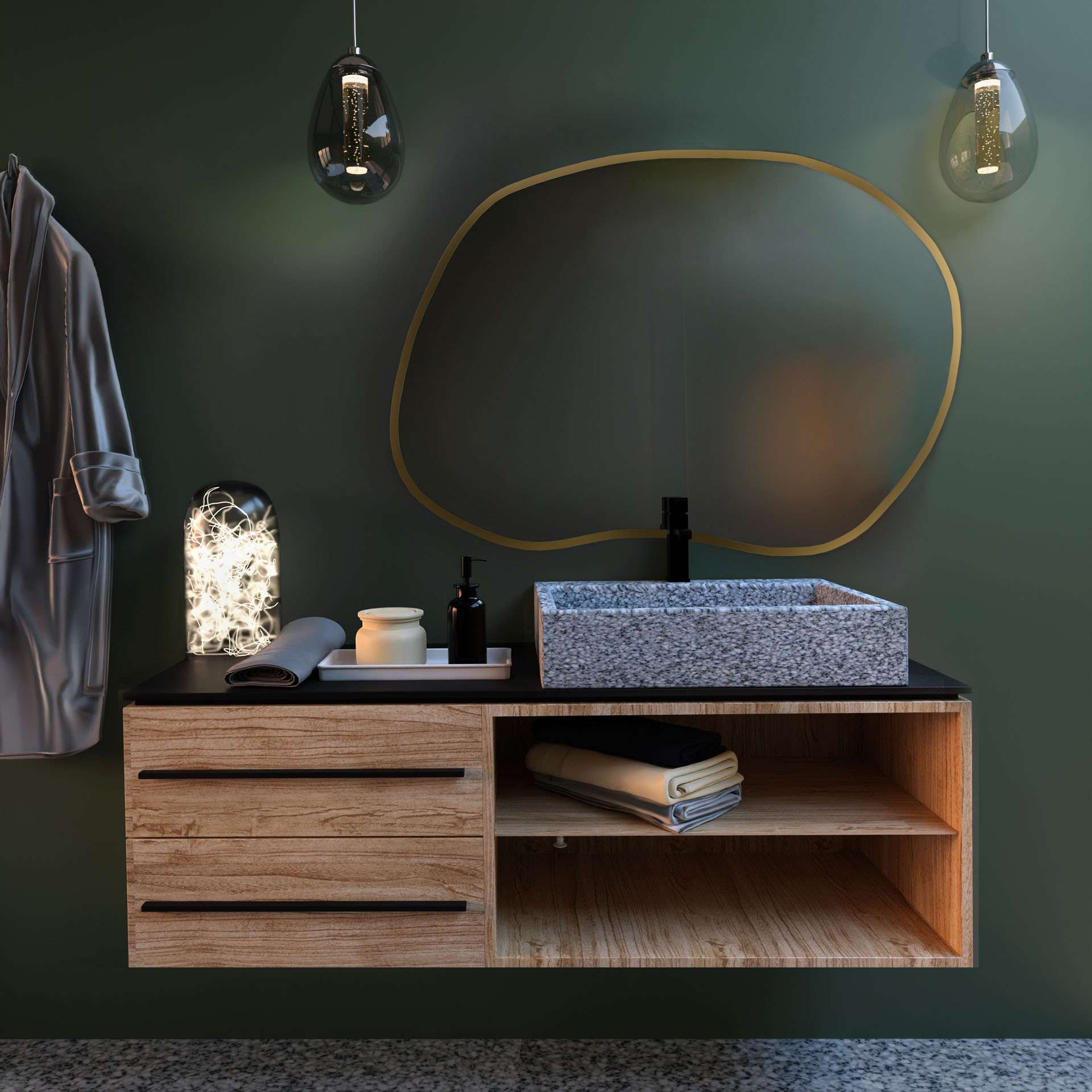 Baltica Design Tiny Borderbright Stain II Spiegel 50x36 cm mit Beleuchtung gold 5904107901428