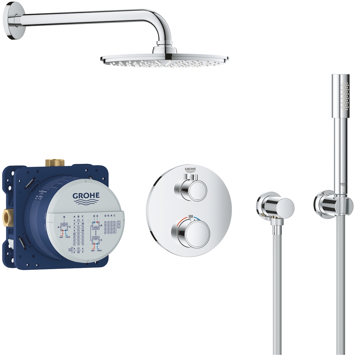 Grohe Grohtherm Duschset Unterputz mit Thermostat mit Regenbrause StarLight Chrom 34732000