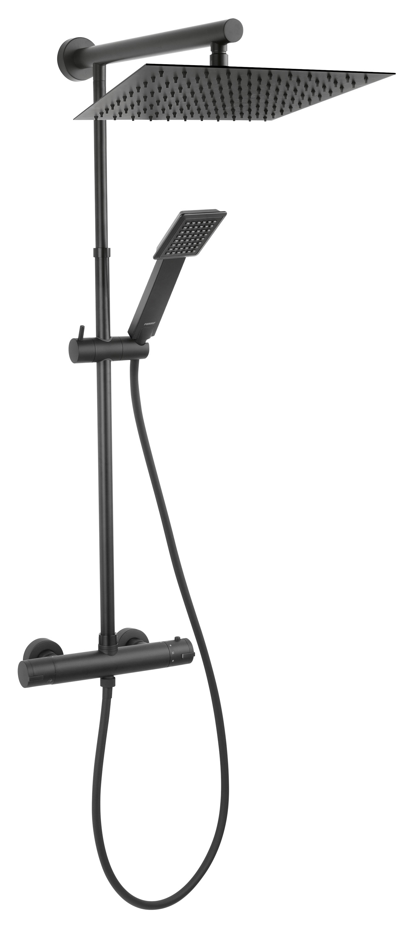 Ferro Trevi Duschset Wandmontage mit Thermostat mit Regenbrause schwarz NP75SQ-TRV7U-BL