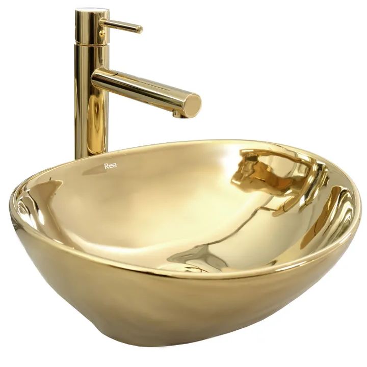 Rea Sofia Waschbecken 41x34.5 cm oval Aufsatzwaschbecken gold REA-U9015
