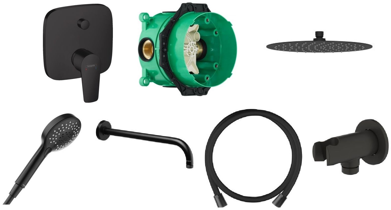 Set Badewannen- und Duscharmatur Hansgrohe Talis E 71745670, Kopfbrause Oltens Vindel 37000300, 01800180, 39400300, 39304300, 37104300, 37200300