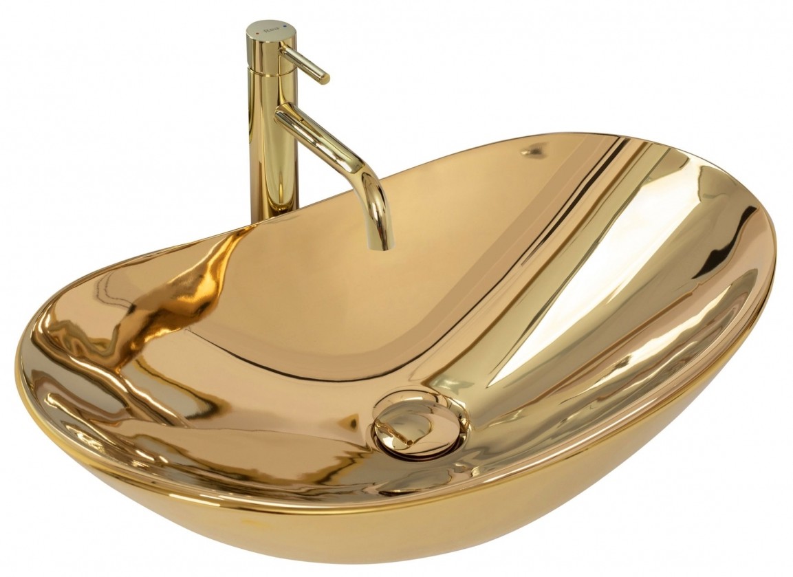 Rea Royal Waschbecken 62x36 cm oval Aufsatzwaschbecken gold REA-U4545