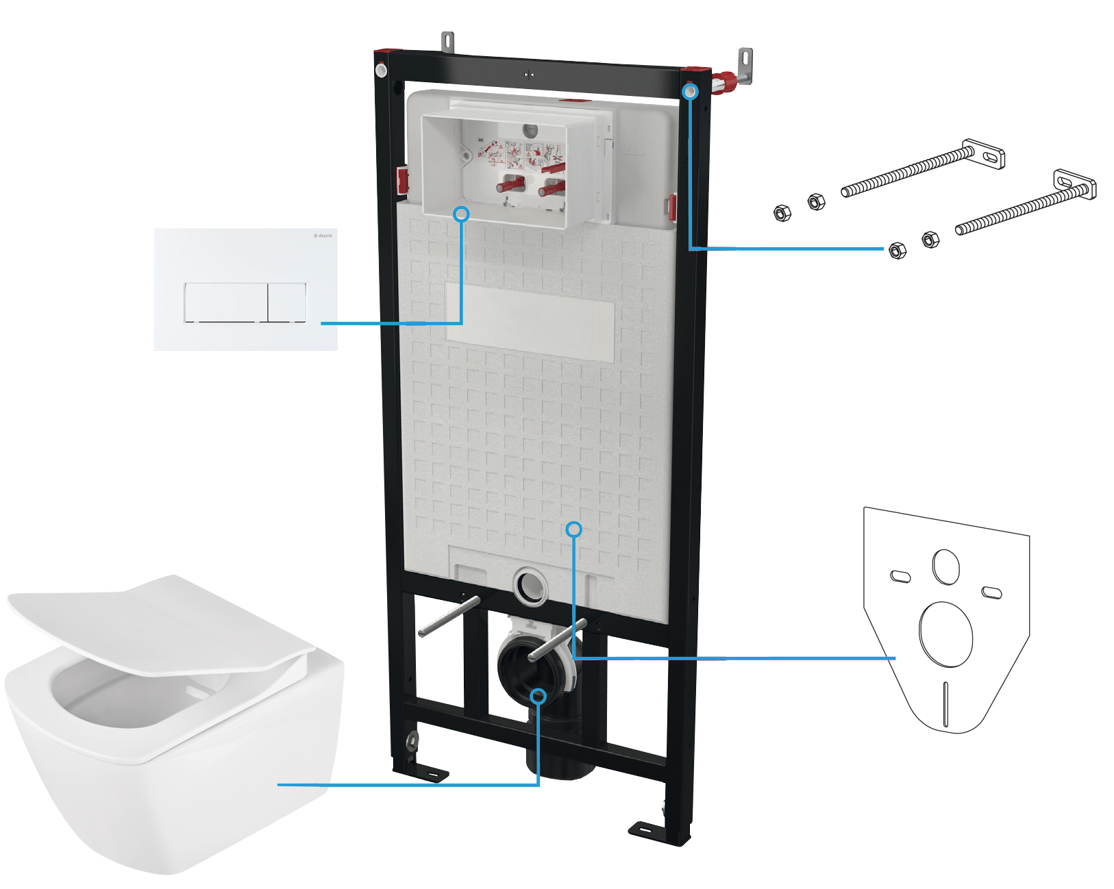 Deante Anemon set bestehend aus einem rahmen mit einer schüssel, einem brett und einem knopf CDZA6ZPW