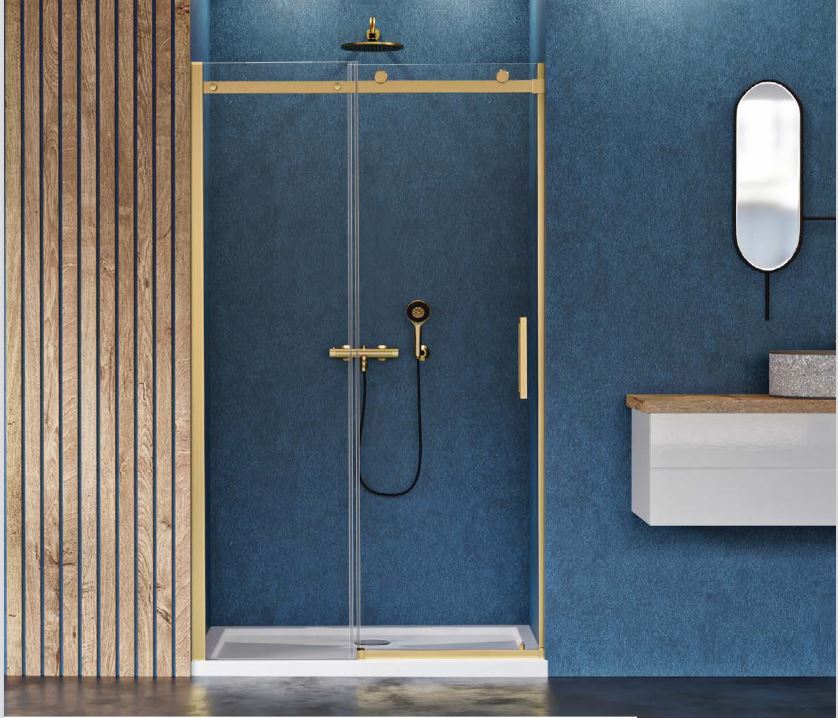 New Trendy Sling Satin Gold Duschtüren 120 cm Schiebe- gold seidenmatt/durchsichtiges Glas D-0389A