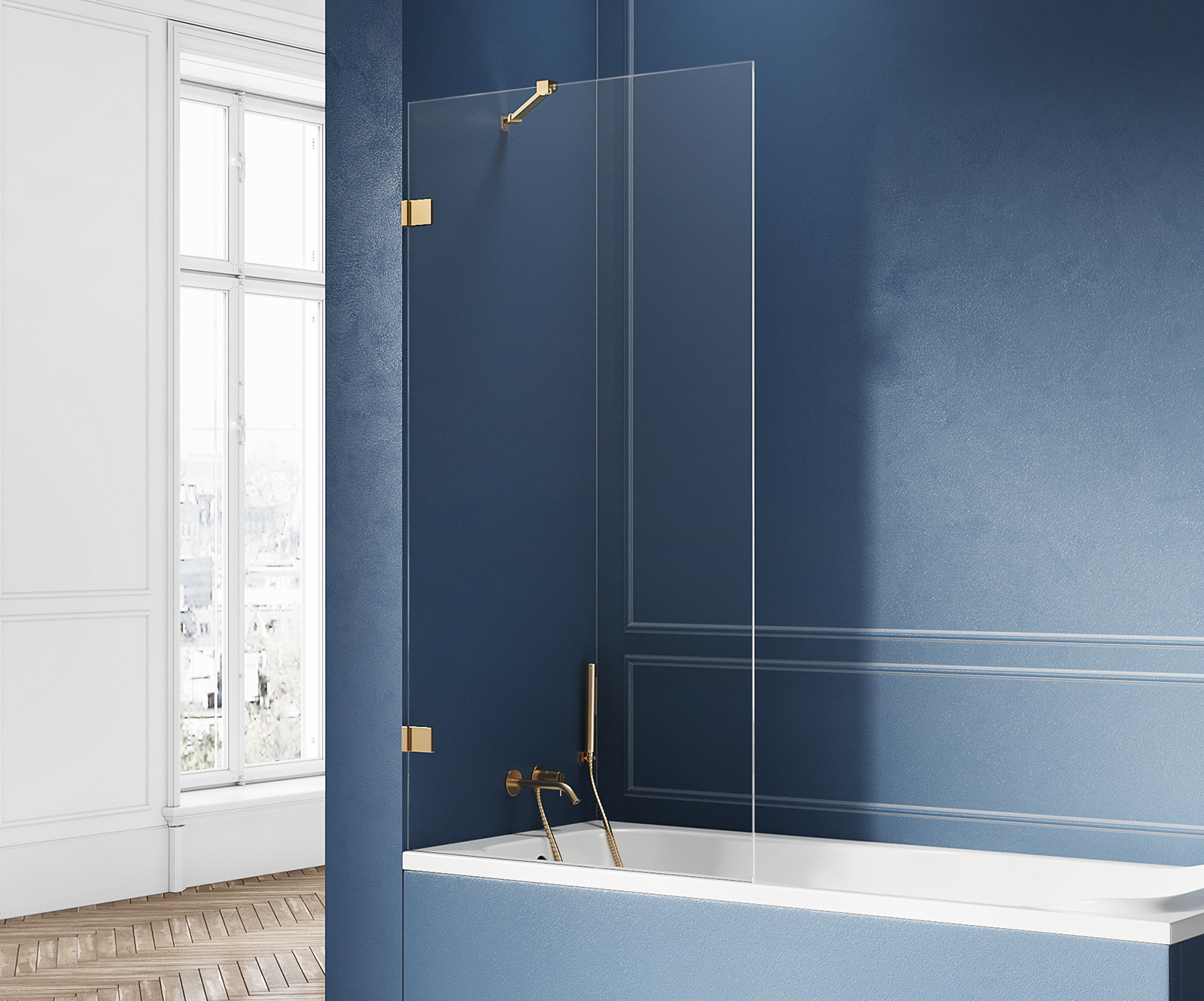 New Trendy Avexa Gold Badewannenabtrennung 80 cm einteilig gold gebürstet/durchsichtiges Glas EXK-2007