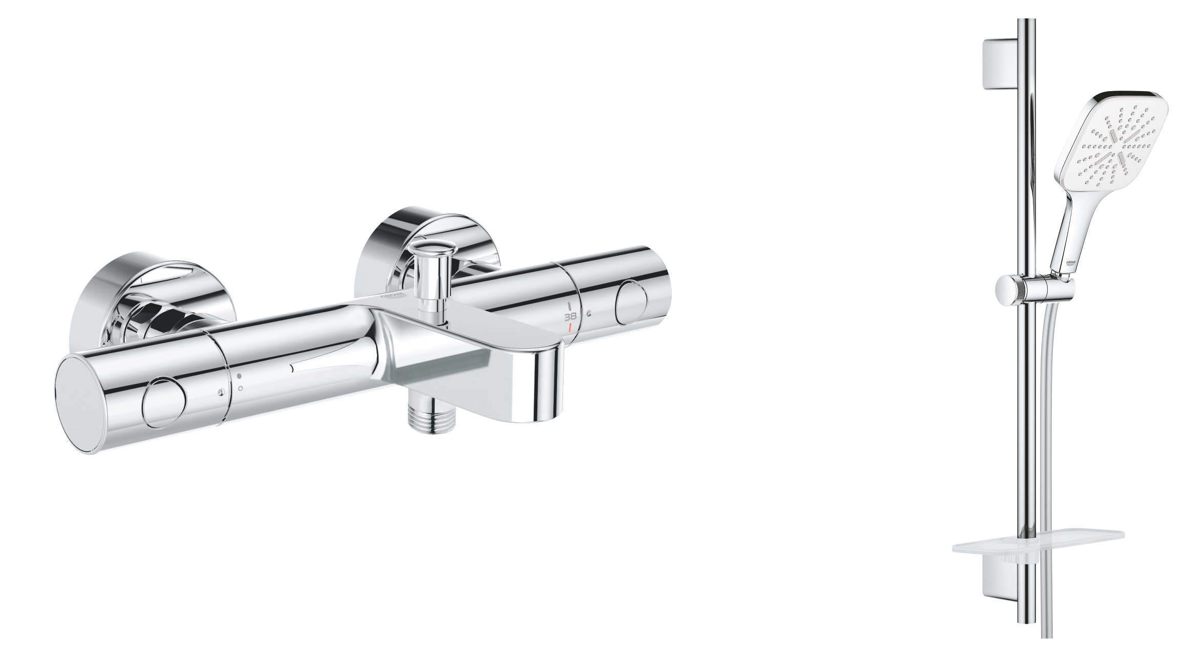 Set Badewannen- und Duscharmatur Grohe Grohtherm 800 Cosmopolitan 34766000, Duschset Grohe Vitalio SmartActive 26596000