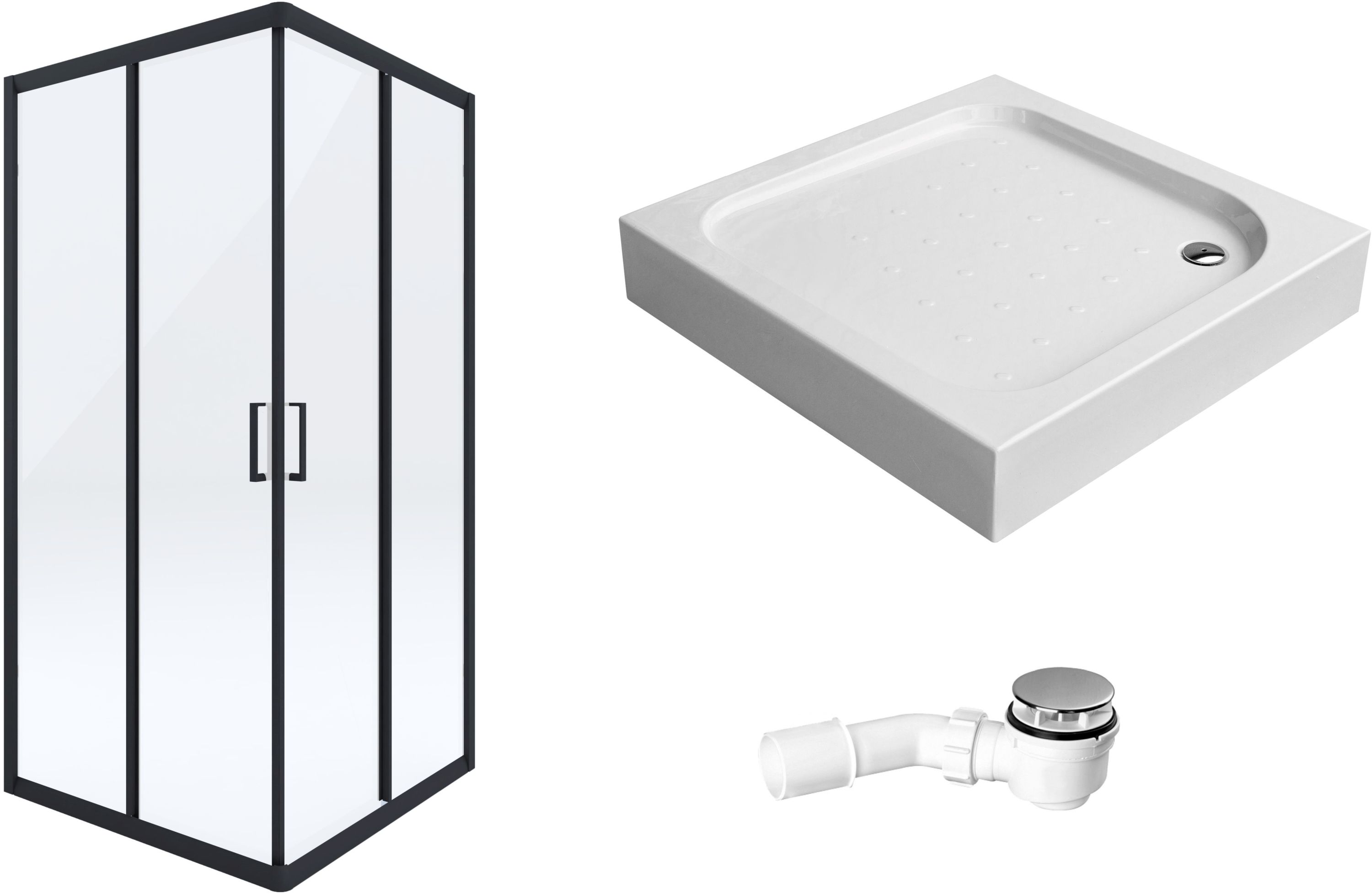 Set Dusche Deante Funkia KYC_N41K, Quadratische Duschwanne Deante Corner KTC_041B, NHC_025C