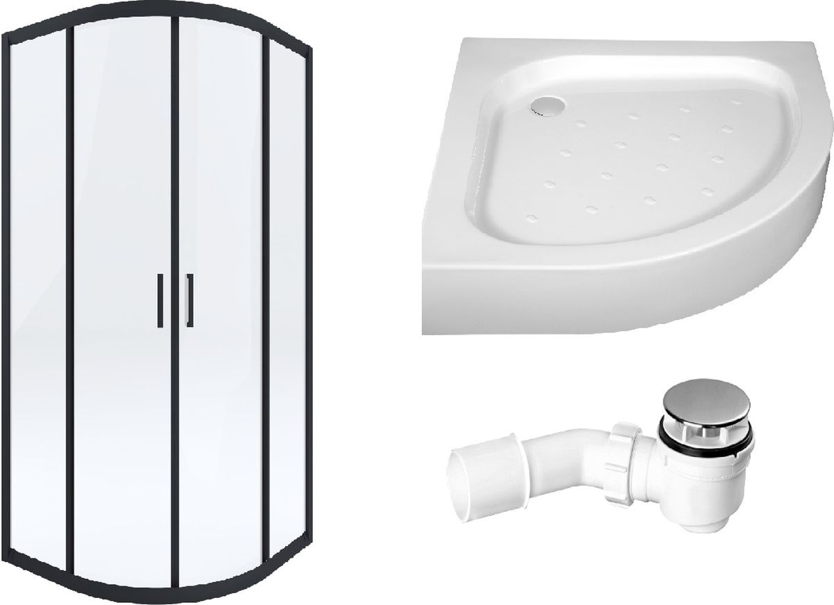 Set Dusche Deante Funkia KYP_N51K, Halbrunde Duschwanne Deante Standard New KTA_053B, NHC_025C