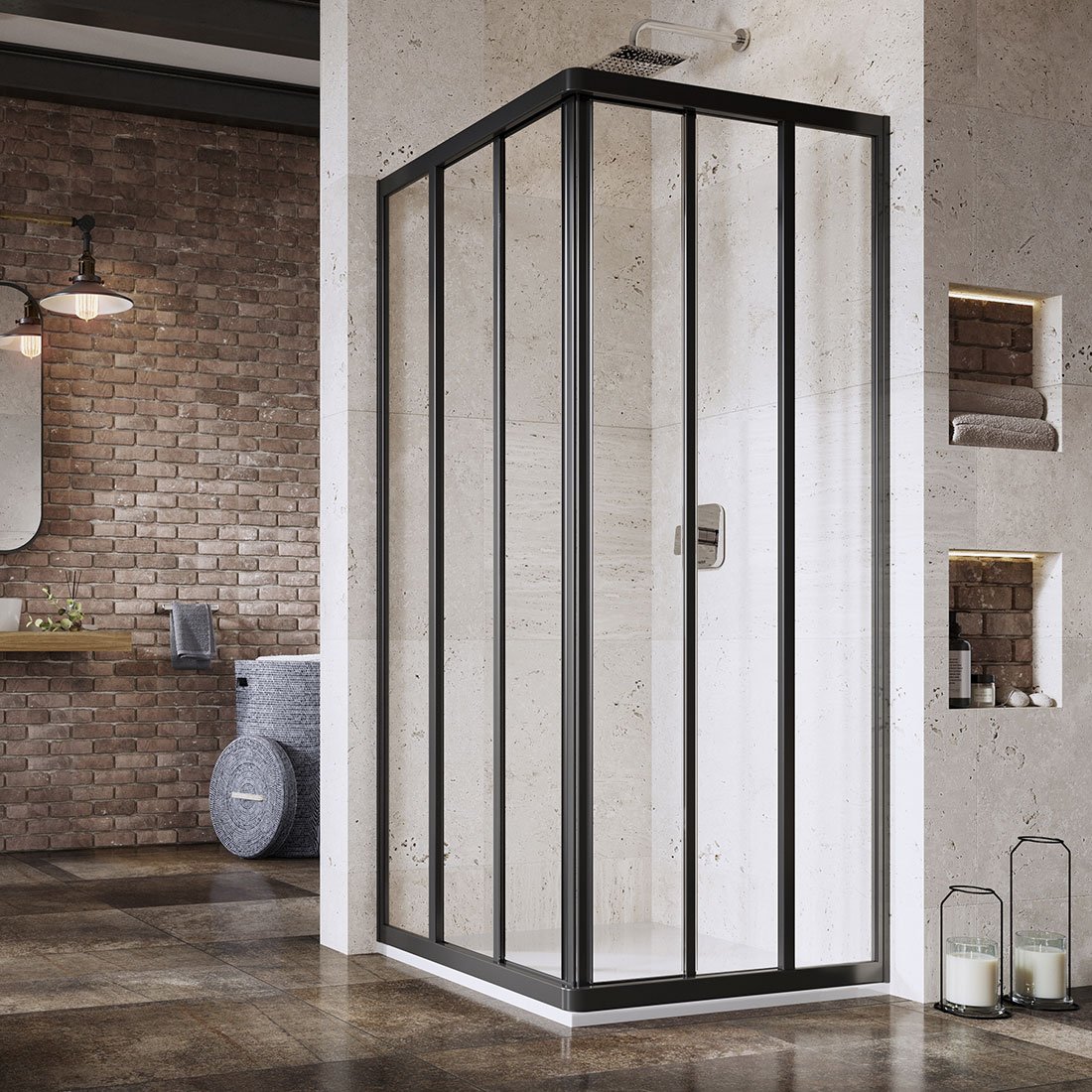 Ravak Supernova Duschtüren 80 cm Schiebe- schwarz Matte/durchsichtiges Glas 15V403R2Z1