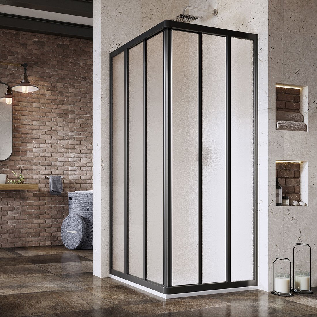 Ravak Supernova Duschtüren 90 cm Schiebe- schwarz Matte/Glas mit Muster 15V703R2ZG