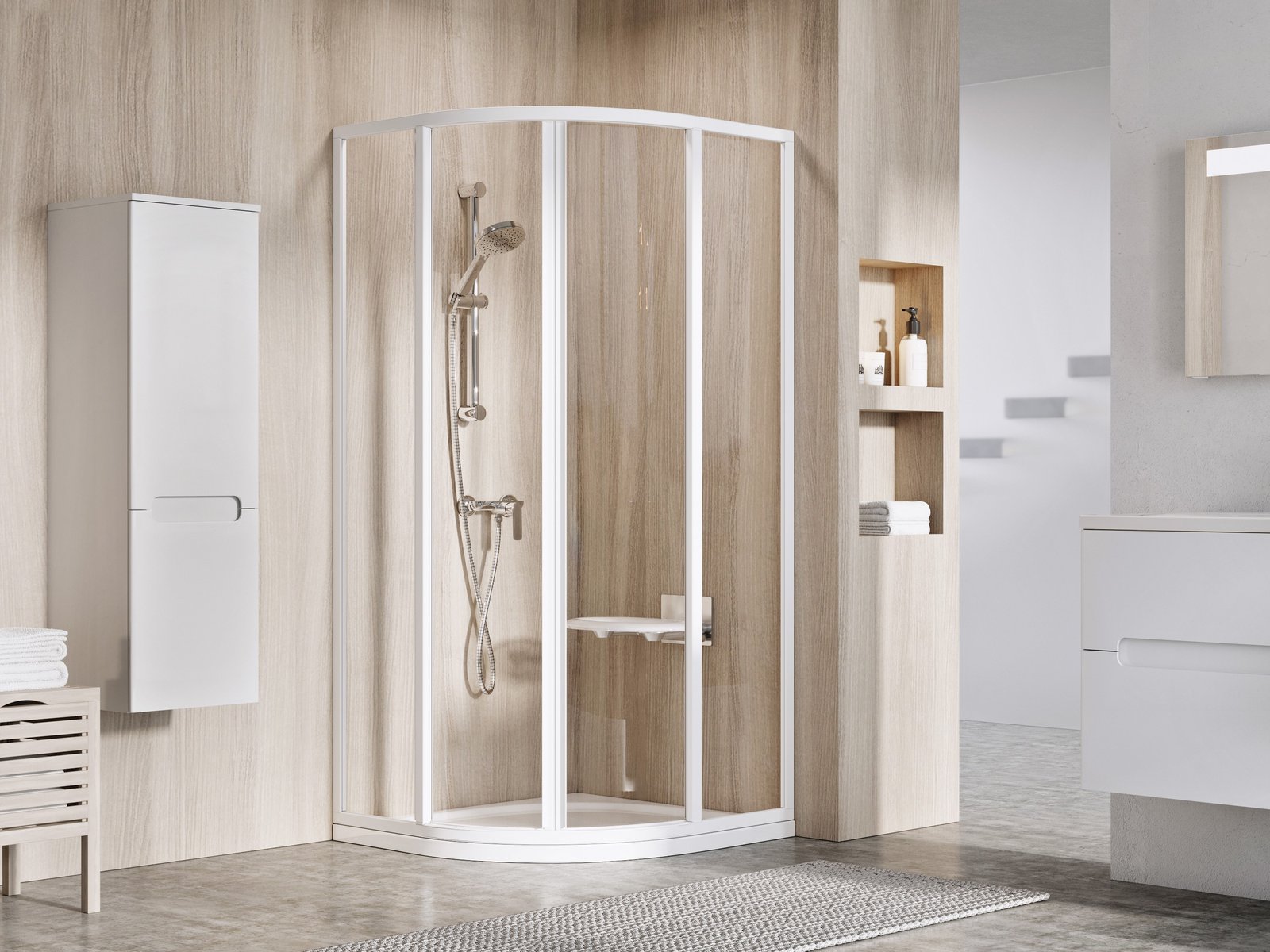 Ravak Supernova Dusche 80x80 cm halbrund weiß Glanz/durchsichtiges Glas 3114O102Z1