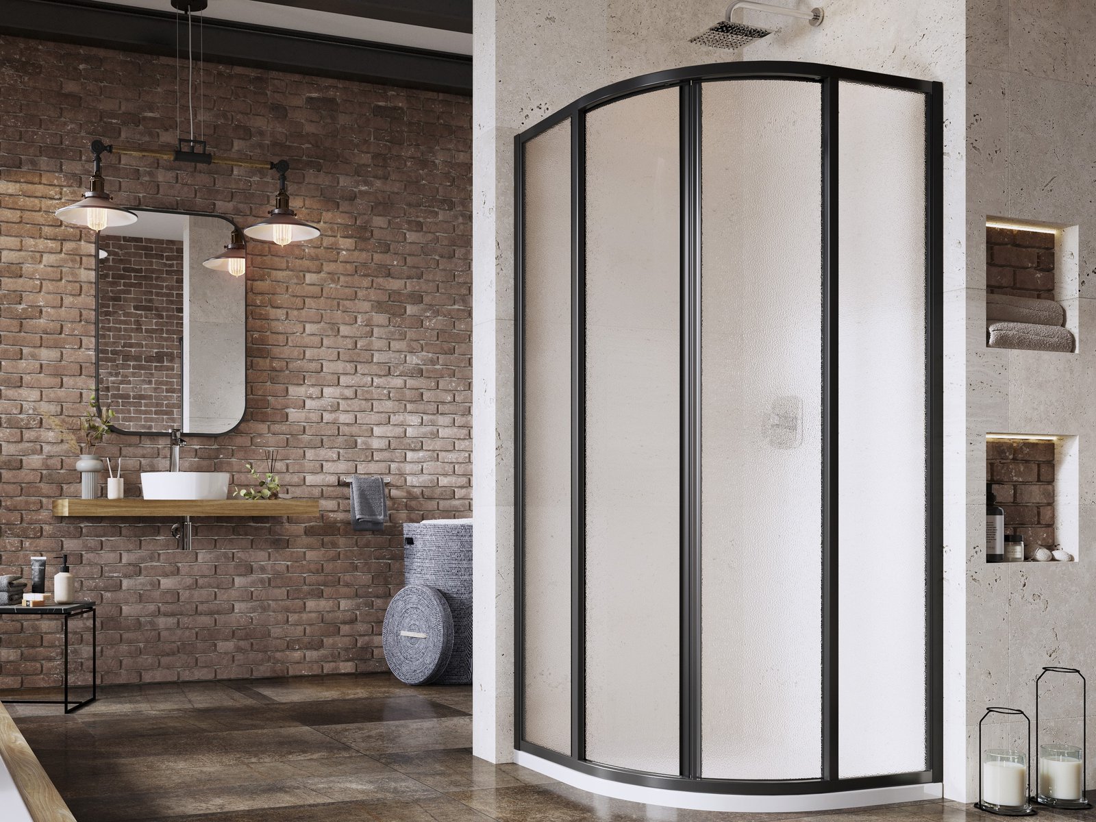 Ravak Supernova Dusche 80x80 cm halbrund schwarz Matte/ 3114O302ZG