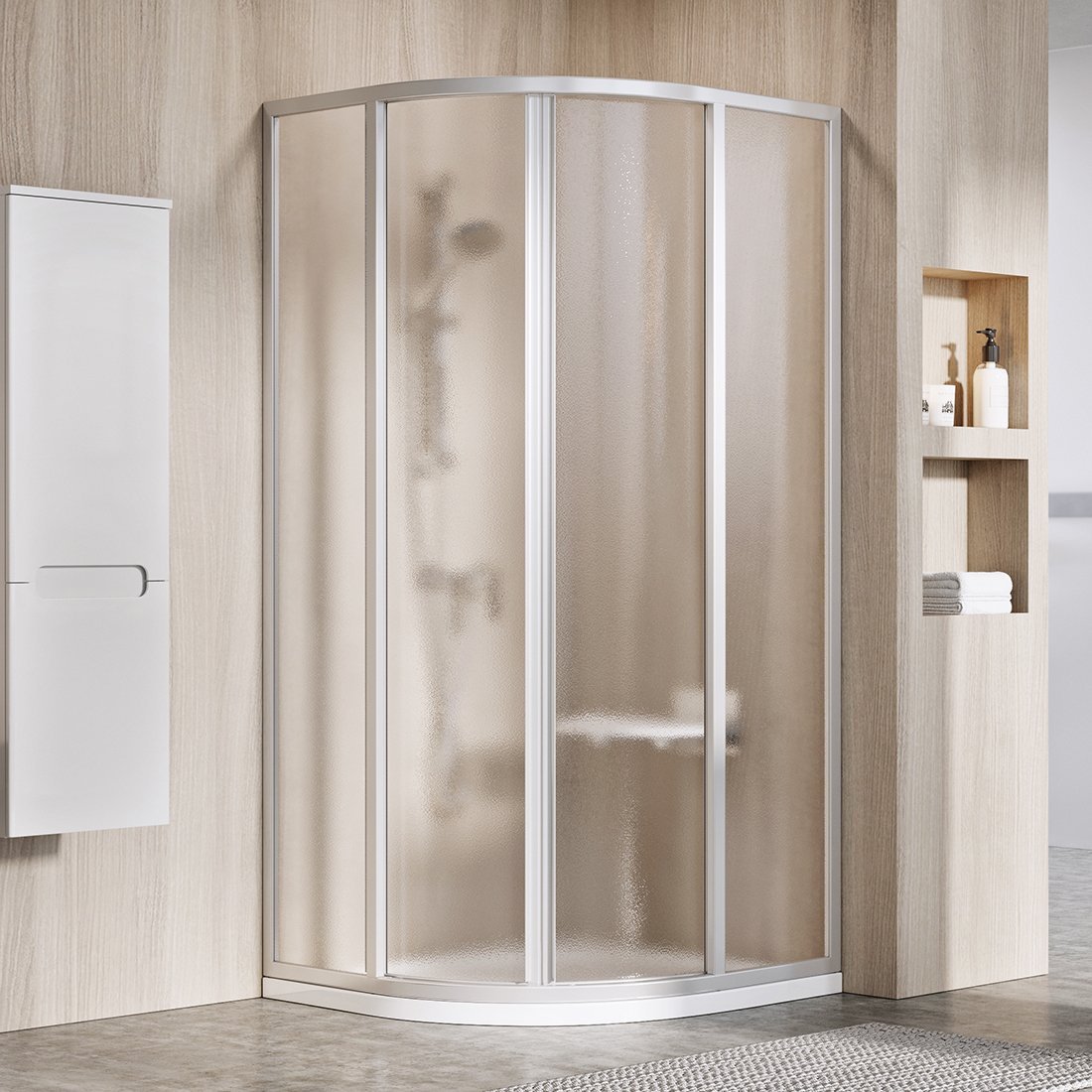 Ravak Supernova Dusche 80x80 cm halbrund satin Matte/Glas mit Muster 3114OU02ZG