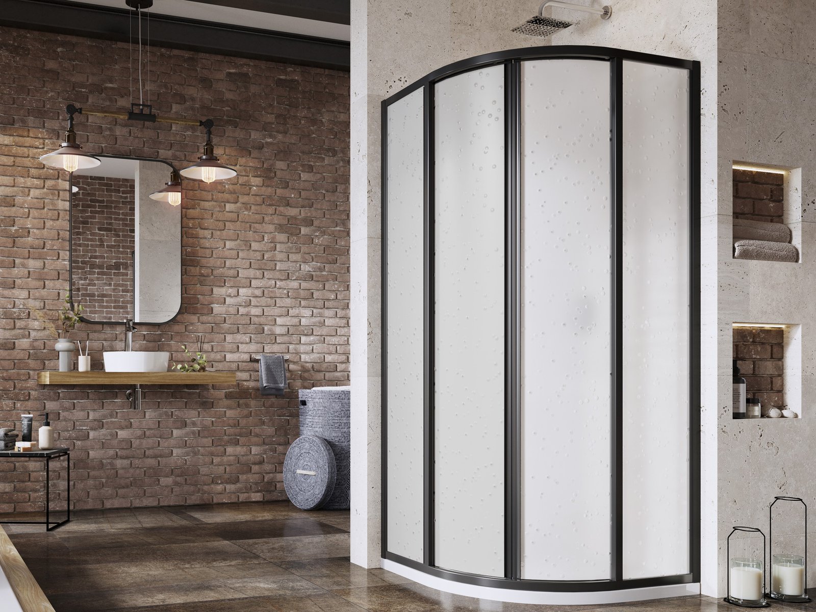 Ravak Supernova Dusche 90x90 cm halbrund schwarz Matte/Polystyrol 3117O30211